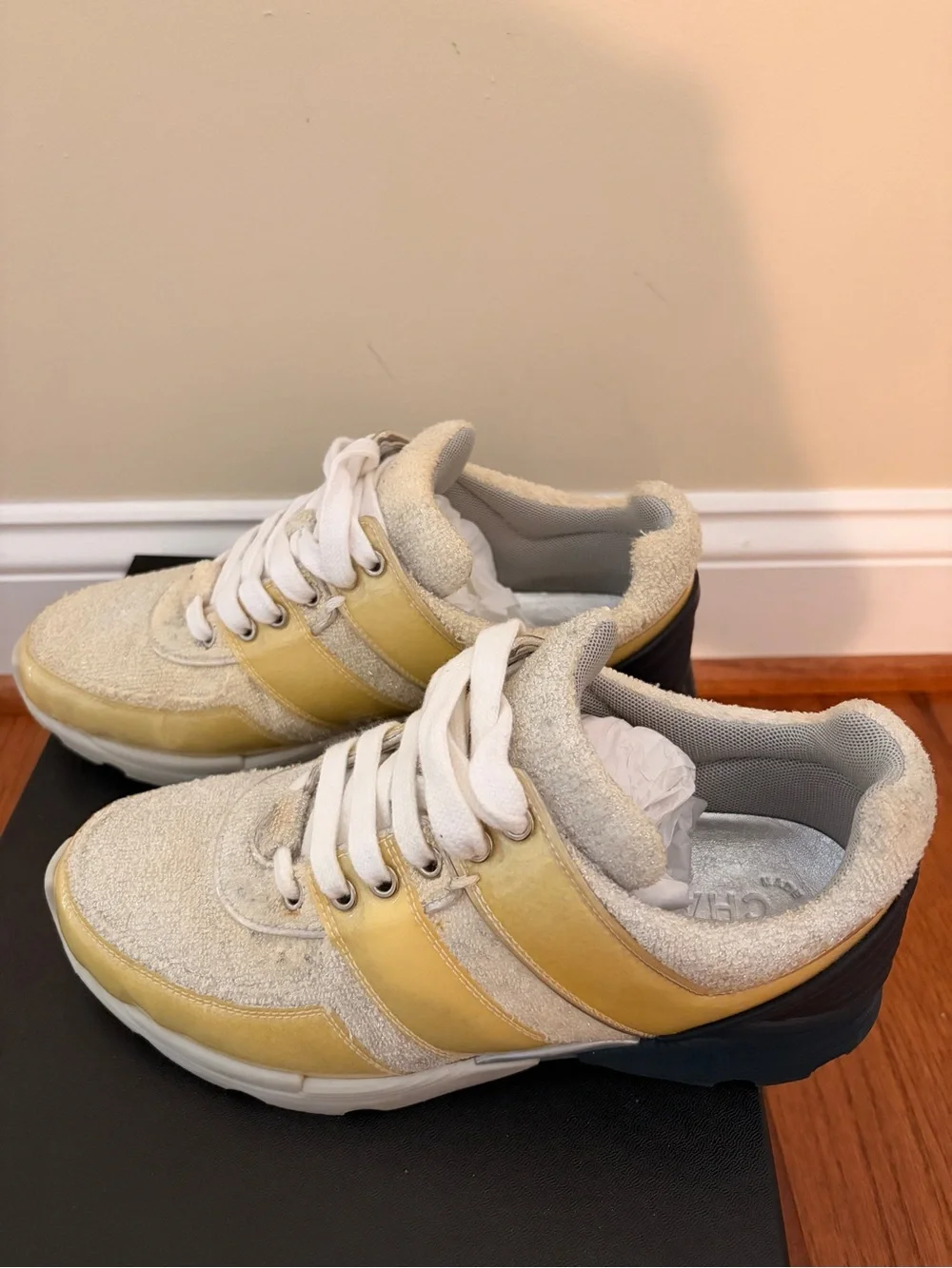CHANEL Cream and Yellow Low-Top Sneakers
